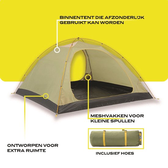 NOMAD® Jade Koepeltent 3 personen | Groen | Slechts 4KG | 3 Persoons Tent Met Binnentent | Waterdicht & Ventilerend | Incl Hoes