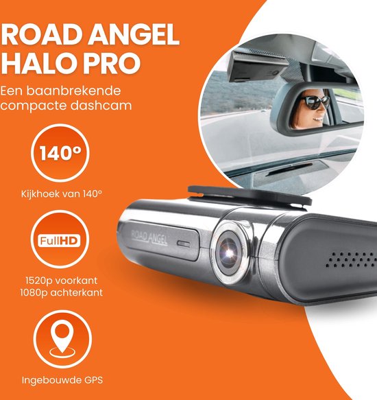 Road Angel Halo Pro64 Dashcam voor Auto - Voor en Achtercamera - Wifi – 1520p Full HD Autocamera Voor - 1080p Camera Achter - Inclusief 64GB SD kaart - Looprecording - Nachtzicht - beeldstabilisatie