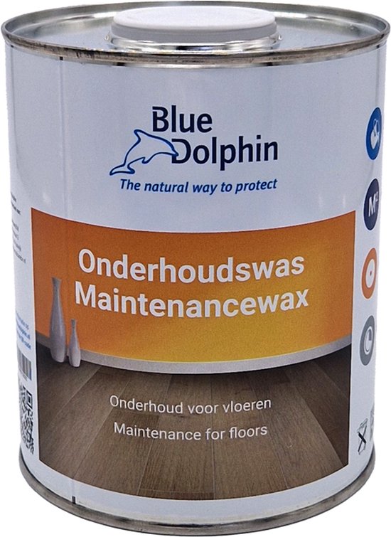Blikken onderhoudswas van Blue Dolphin, 'The natural way to protect'. Voor onderhoud van vloeren.