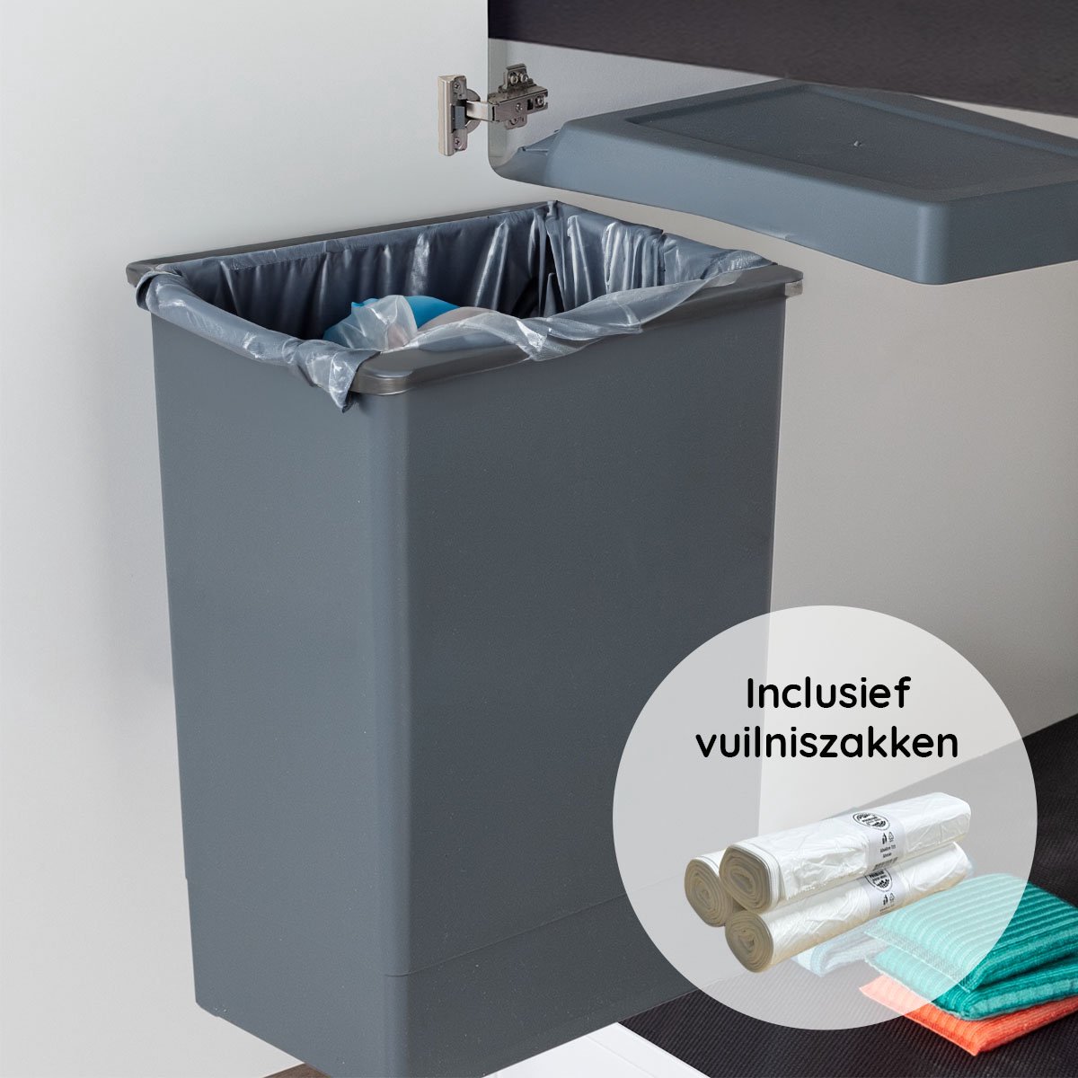 Eleganca Uittrekbare Afvalbak 24 Liter – Geschikt vanaf deurbreedte 45 cm inbouwdiepte 28 cm & Kasthoogte 56 cm – Inbouw Prullenbak – Afvalbak Afvalscheiding - Antraciet