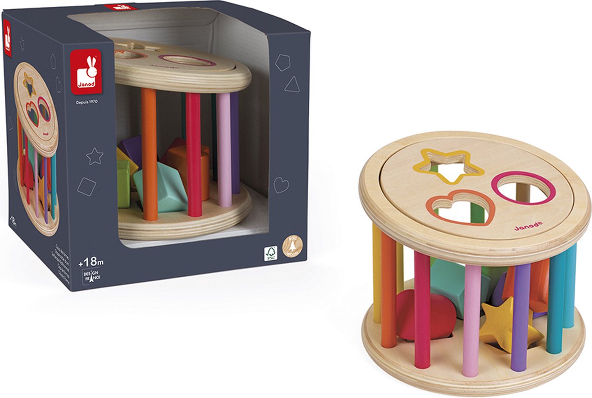 I Wood - Vormen quiz - Houten vormenstoof met 6 blokken van Janod in Meerkleurig – productfoto