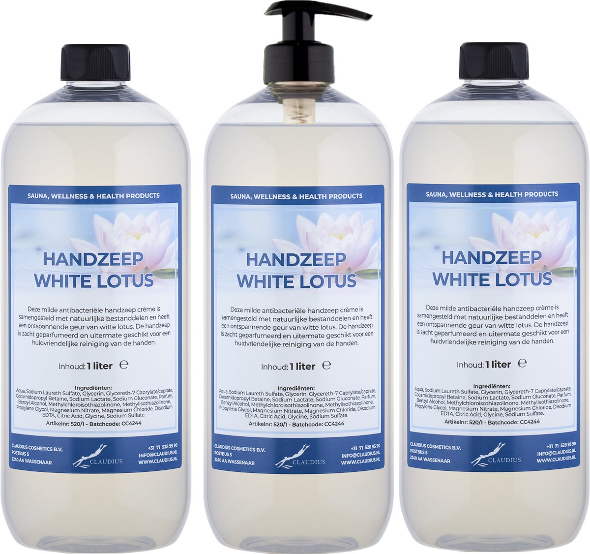 Goedkoopste Handzeep White Lotus 1 liter - met gratis pomp - set van 3 stuks