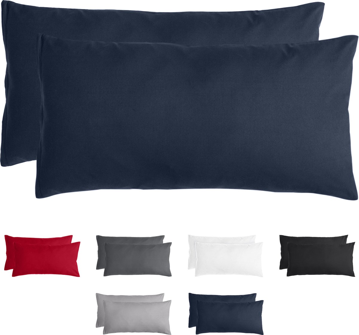 Komfortec Set van 2 Premium Kussenslopen 40x80 cm - Superzachte Kussenhoes – 100% - Geborsteld Mikrovezel 90g/m² - Blauw