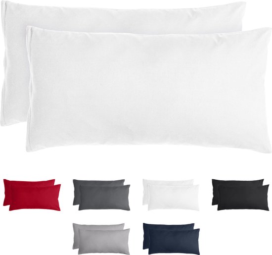 Komfortec Set de 2 Taies d'oreiller Premium 40x80 cm - Housse de Coussin Super Douce - 100% - Microfibre Brossée 90g/m² - Wit