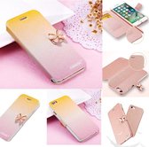 iphone 7 plus Luxe Case Cover Hoes zijde Gradient geel roze
