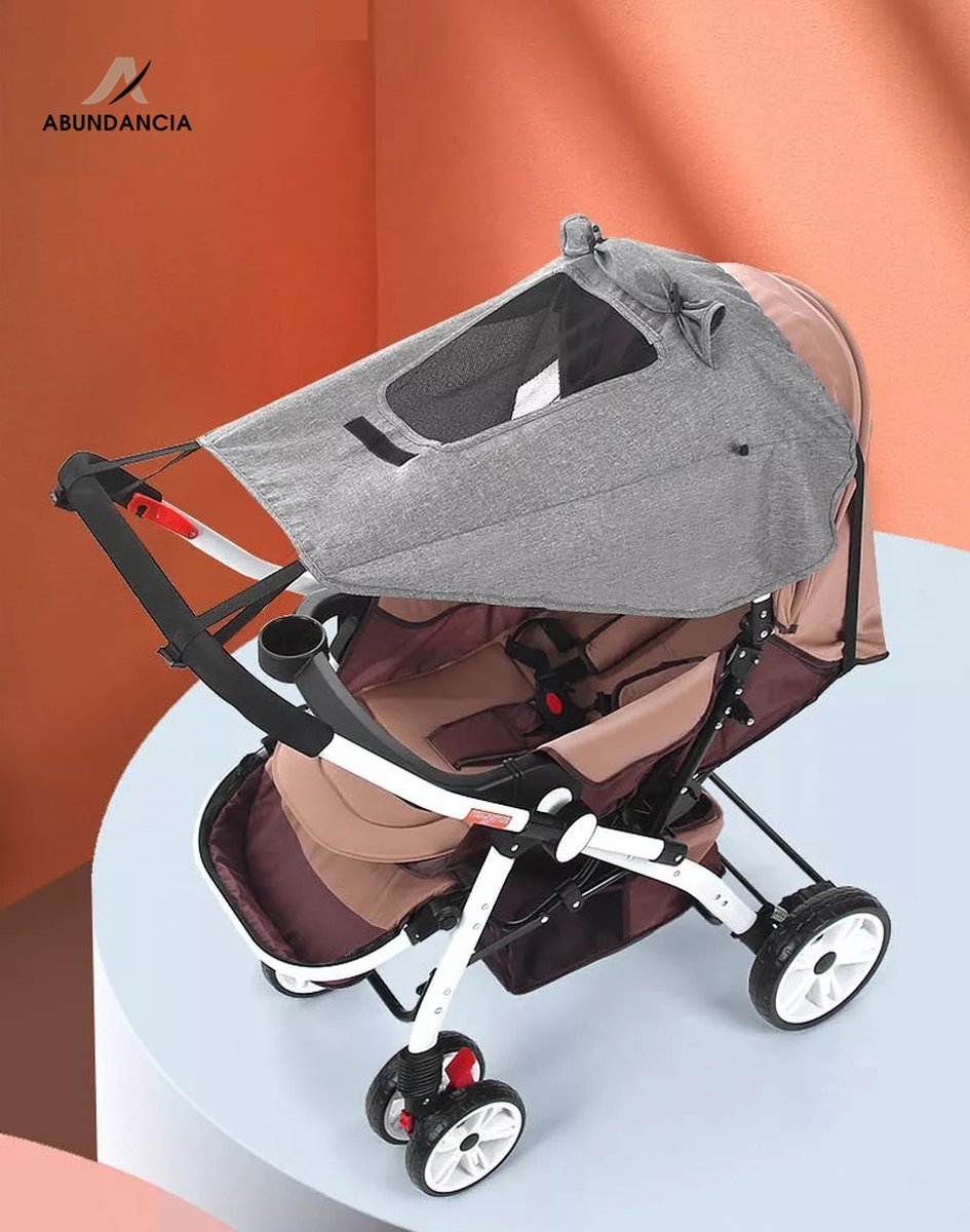 Abundancia® - Kinderwagen Zonnescherm - Wandelwagen/ Buggy - Zonnedoek - Spatwaterdicht - Ademend - UV-doek - Inclusief opbergtasje - Universeel - Zwart — afbeelding 5