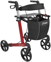 Mobilex Leopard Rollator - Rood - 62 cm - Lichtgewicht en opvouwbaar rollator - voor binnen en buiten - met tas, rugband en stokhouder