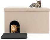 SureDeal® - Kattenhuis - Kattenbak - 2-in-1 - Halmeubel - Poef - Waterdicht - Beige - Kast - Opgeruimde Kamer - 90x50x50 cm - Kattenmand - Dressoir - Bijzetkastje - Katten - Dierenhuis