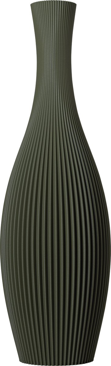 Slimprint Vaas STELLA, Olijfgroen, D18,8 x H60 cm, Moderne Vaas met Gestreept Motief voor Pampas Pluimen en Decoratie Takken, Gerecycled Biokunststof