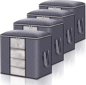 MeubelsvanJoep 4 stuks grote opbergdozen 65 liter, opbergdoos met deksel, versterkte handgreep, kleding, opbergtas, kledingdoos, verhuisdozen voor kleding, jurken, beddengoed, grijs