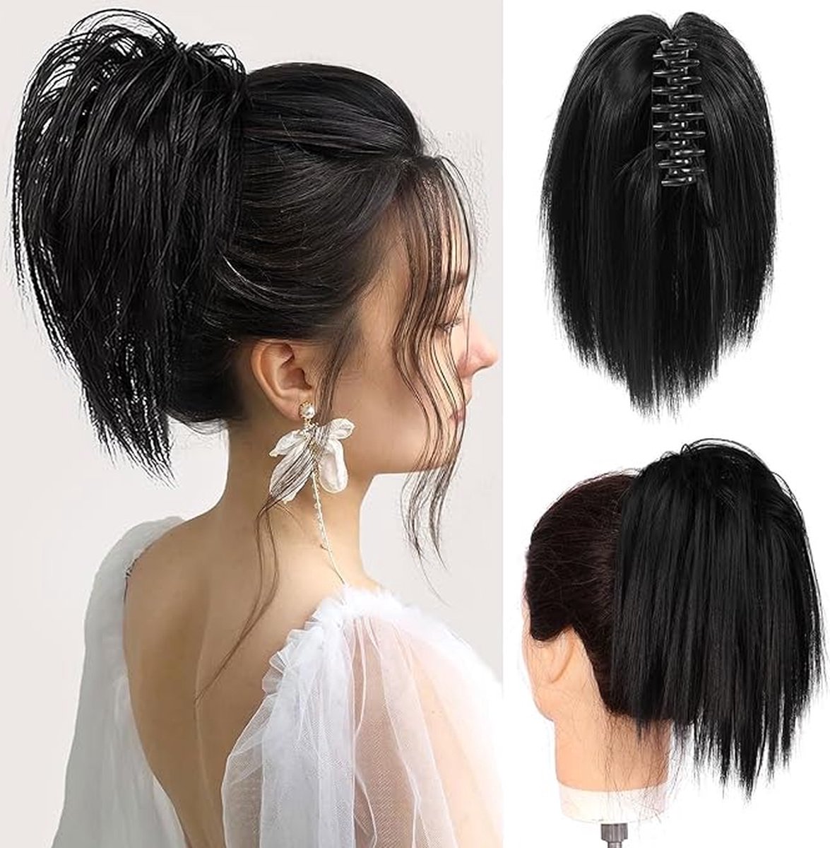 Messy Bun haarstukje klemclip golvend krullend chignon haarknot voor vrouwen extensies tousled updo clip paardenstaart haarstukjes scrunchie met clip (1B)