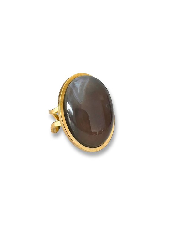 Zatthu Jewelry - N24SS712 Lyma statement ring met grijze agaat steen goud