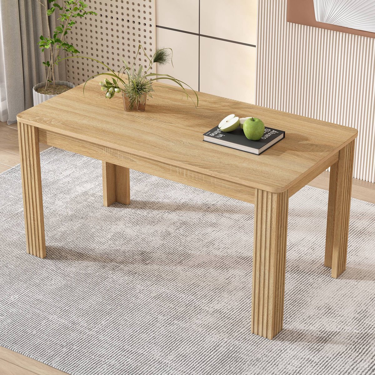 Sweiko Eettafel, Hedendaagse eettafel, Robuuste eettafel, Vier poten tafel, Massief houten tafel, Eiken tafel, Rechthoekige eettafel, Koffie Leisure tafel, Moderne eenvoudige eettafel, Eikenkleuren