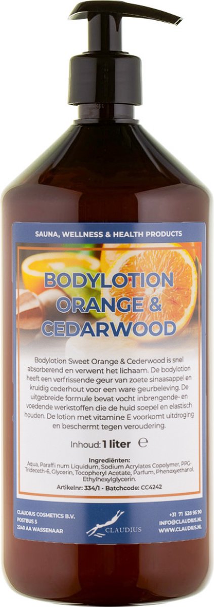 Bodylotion Sweet Orange & Cedarwood 1 Liter - met gratis pomp