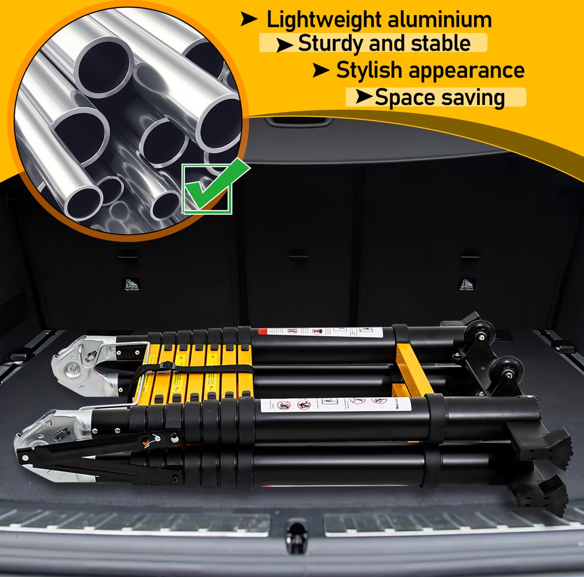 Telescopische Vouwladder 1,9m+1,9m- Telescopische Ladders Geel zwart Multifunctionele ladder – foto 5