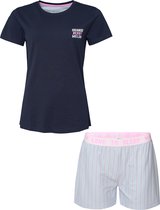 By Louise Dames Korte Pyjama Set Shortama Donkerblauw - Maat S