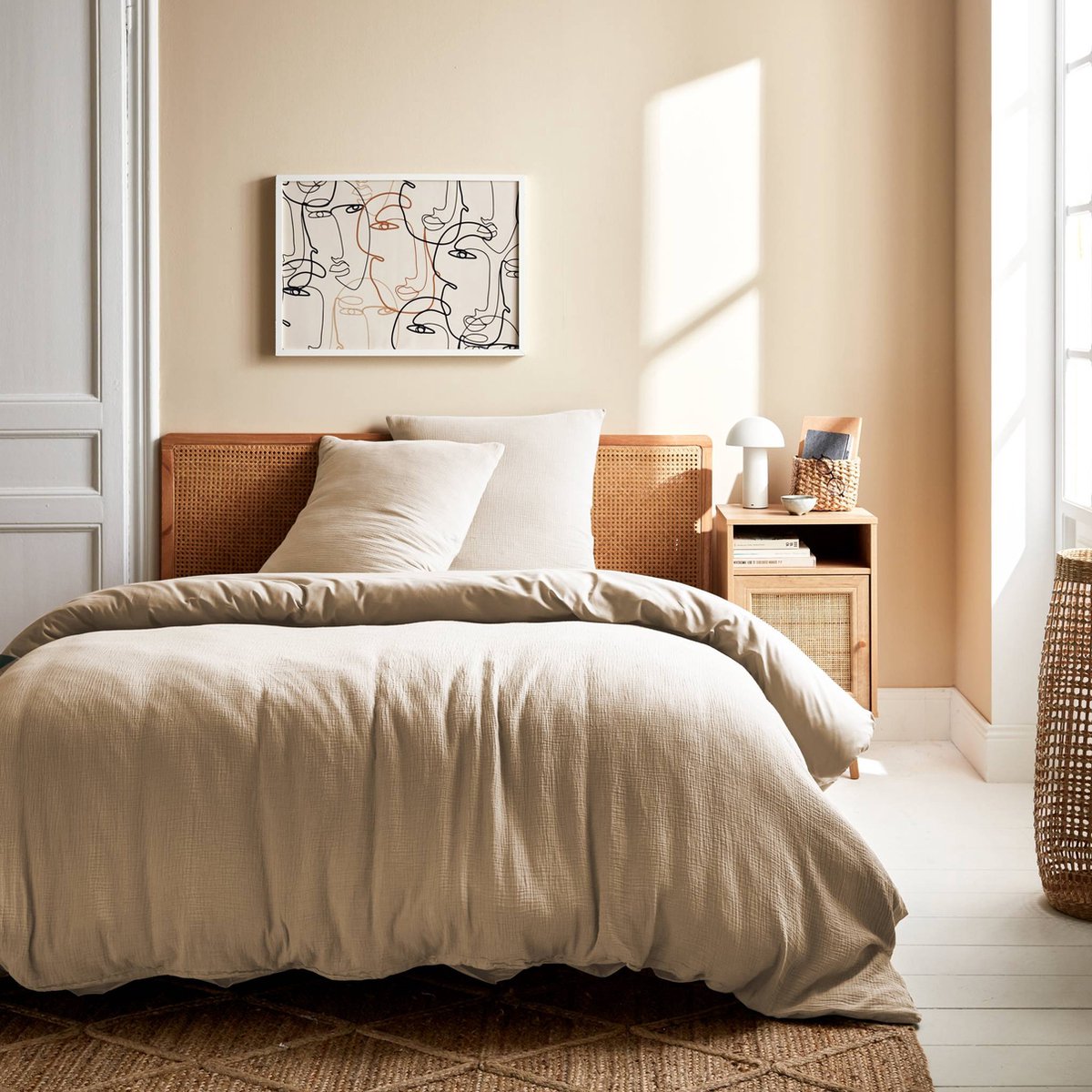 sweeek - Beige katoenen gaas beddengoed set met kussensloop