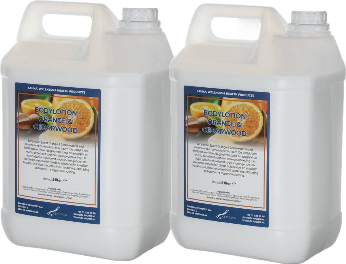 Bodylotion Sweet Orange & Cedarwood 5 Liter - set van 2 stuks - navulling - Voordeelverpakking