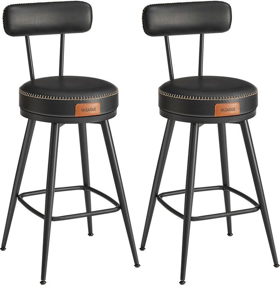 Barkrukken - Barstoelen - Set van 2 - Metalen frame - Met rugleuning - Zwart