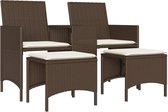 vidaXL - Tuinbank - 2-zits - met - tafel - en - voetenbanken - poly - rattan - bruin