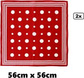 2x Zakdoek rood met witte bolletjes en strepen 56cm x 56cm - boeren zakdoek festival thema feest party verjaardag