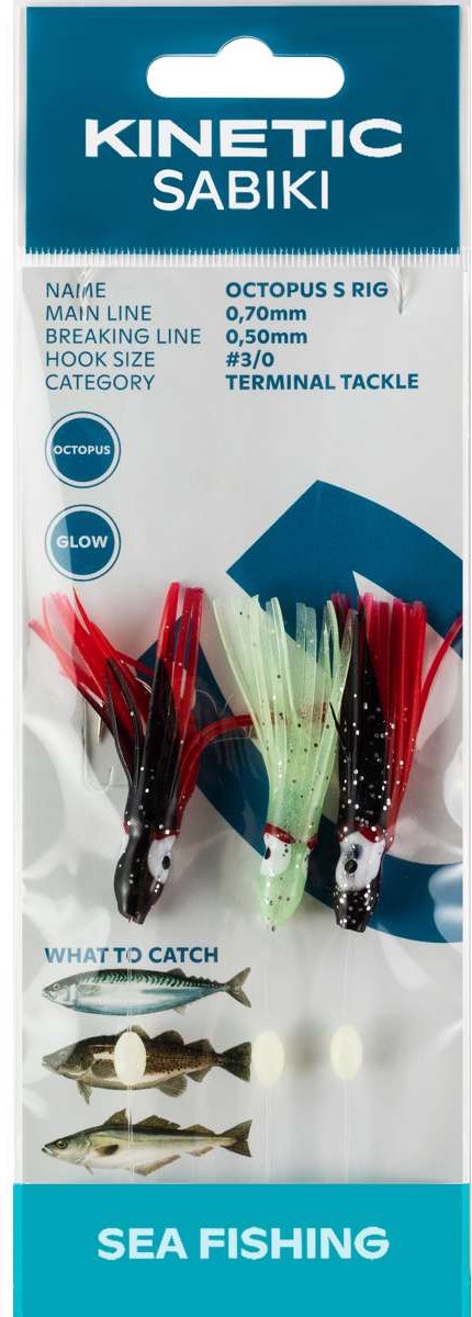 Kinetic Sabiki Mini Octopus Makreel-wijtingonderlijn | Red-Black