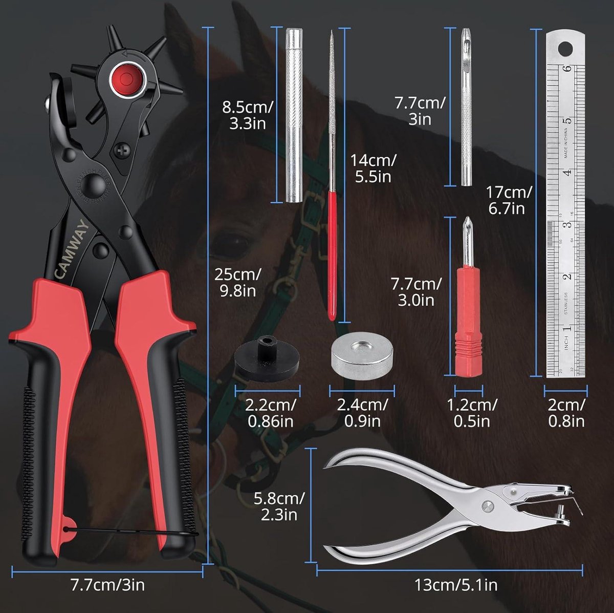 Nieuwe 8 inch 6 Sized Heavy Duty Lederen Gat Punch Hand Pliers Riem Gaten Pliers Tool