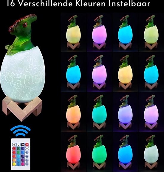 Dinosaurus Speelgoed Lamp - Dino Nachtlamp - Verlichting -Parasauroplus - RGB 16 Kleuren van Decopatent — afbeelding 3