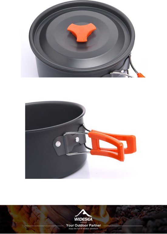 Pannenset - Noodpakket - 8 in 1 Kookset - Oorlog - Nood - Ramp - Thuis - Indoor - Outdoor - Camping Survival - Pan - PFAS vrij - Antiaanbaklaag - 2 tot 3 Personen - Hiking - Lichtgewicht - Aluminium - Koken - Picknick - Reis vakantie - Reizen — afbeelding 5
