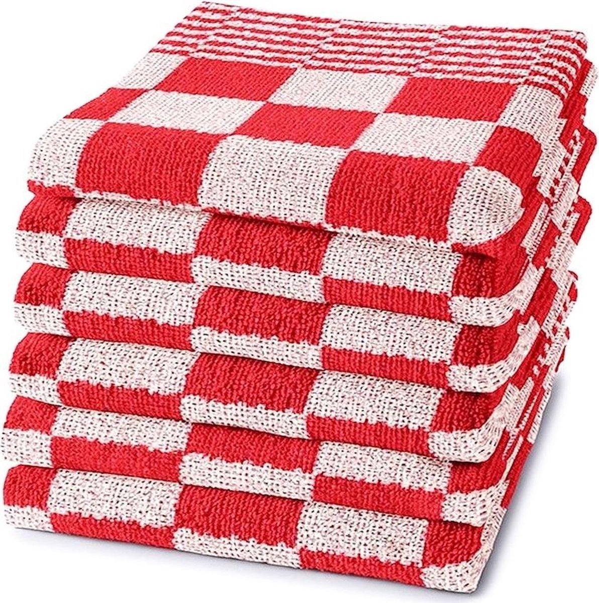 Homéé® Keukendoek rood / wit geblokt - 60x60cm - set van 6 stuks - 100% katoenen badstof