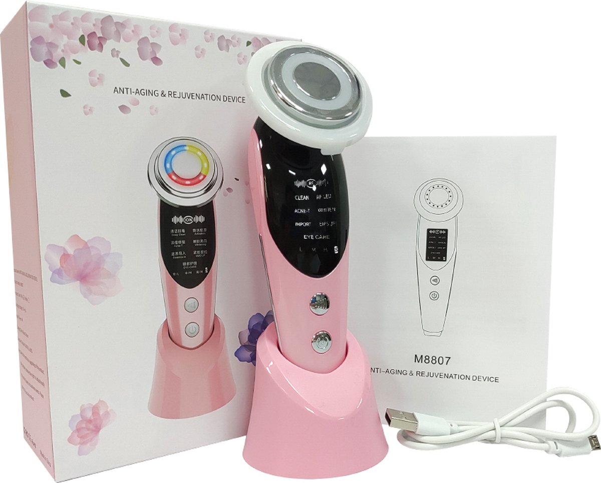 Facelift Apparaat Huidverzorging EMS Gezichtsreiniger SkinCare Anti-Aging Lichttherapie Schoonheidssalon Thuis Anti Rimpel 5 In 1 Roze