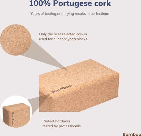 A-FTNSS Yoga Blocs Set Liège | 100% liège portugais | 2 Blocs de Yoga en liège (22,7 x 12 x 7,5 cm) + Riem de Yoga gratuite