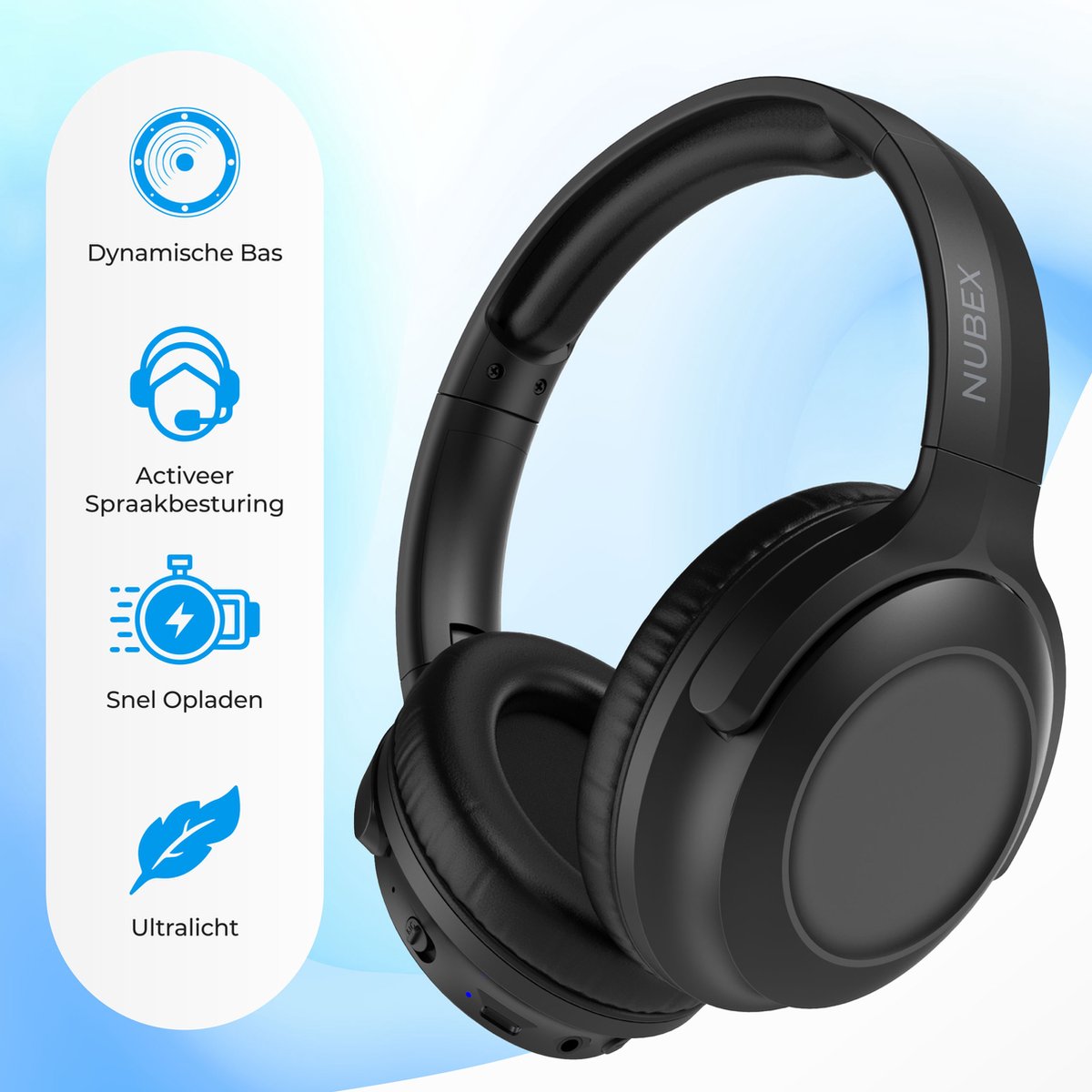 Afbeelding 2 van Nubex® Pro - Koptelefoon Active Noise Cancelling - Bluetooth 5.3 Draadloos - Over-ear - USB-C - Headphone - Bluetooth - ANC tot 25dB - Handsfree bellen - Zwart