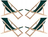 Bol.com Set van 4 stuks - Strandstoel - ligstoelen - Verstelbaar - Inklapbaar - beukenhout - donker groen aanbieding