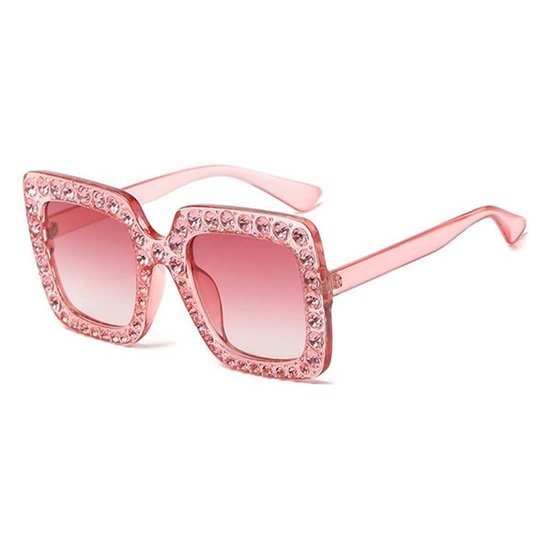 Zonnebril vierkant - Festival bril - Rave bril - Glasses - Met steentjes - Roze van Benkey. — afbeelding 2