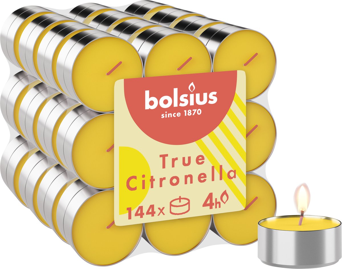 Bolsius 144 Geurtheelichten - Waxinelichtjes - Citronella - Buitenkaars Geel
