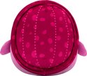 Achterkant van een roze zeeschildpad knuffel met een gestippelde rode rug.