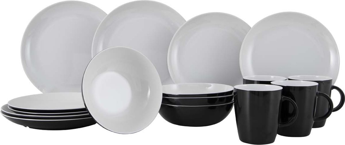Gimex - solid line - servies - zwart & wit - 16-delig