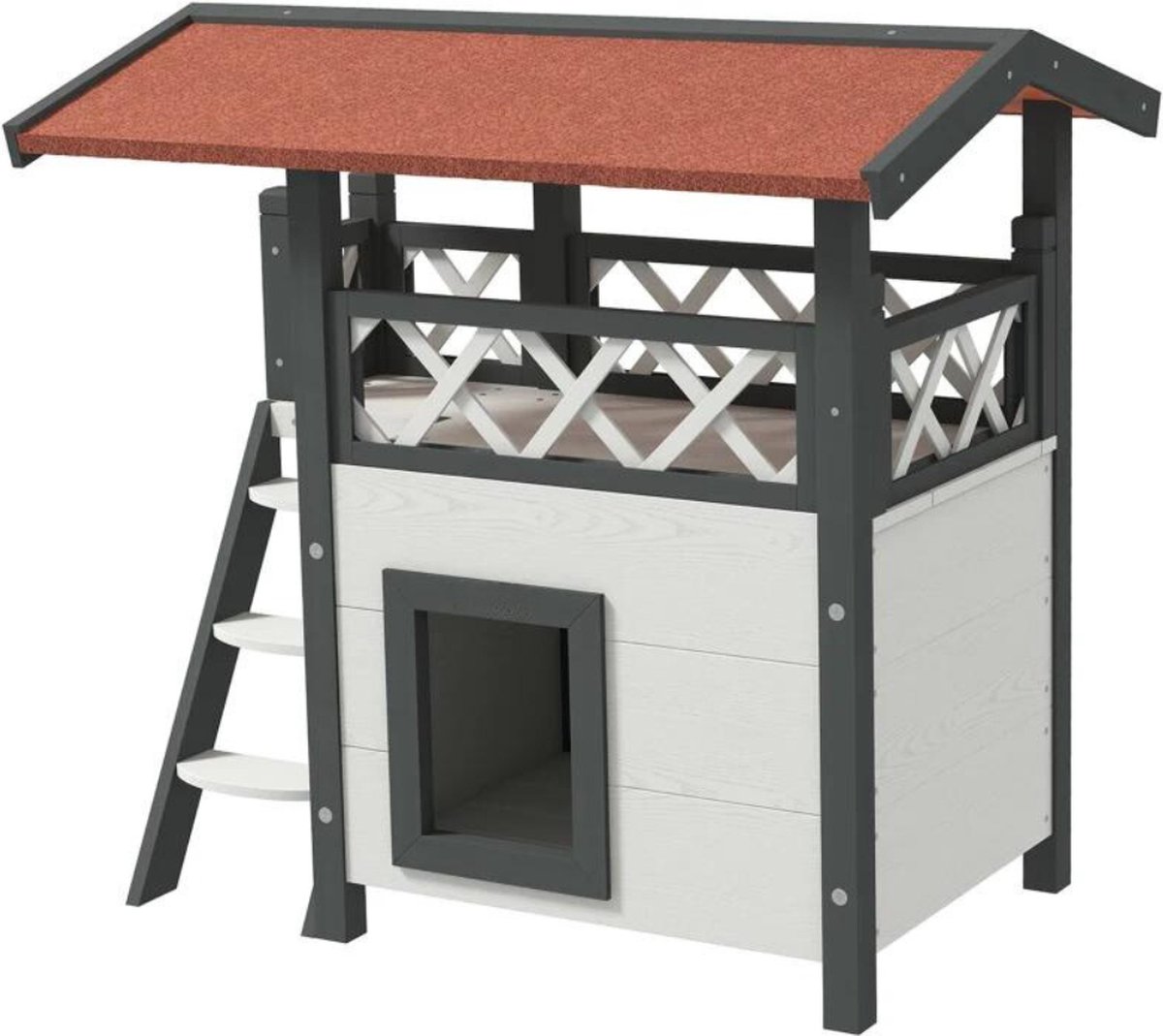 Bol.com Kattenhuis - Voor buiten - Hok - Kooi - Bench - Ren - 2 verdiepingen - duurzaam - Grijs aanbieding