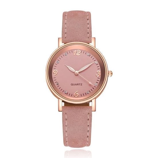 Montre pour femme avec indication des heures élégante et aiguilles roses lumineuses
