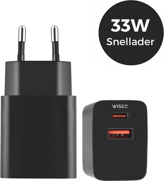 Adaptateur 33W - Chargeur rapide Double ports - USB A & USB C - Convient pour Samsung, Huawei, Oppo, iPhone 15 & MacBook - Zwart Elegant - WiseQ