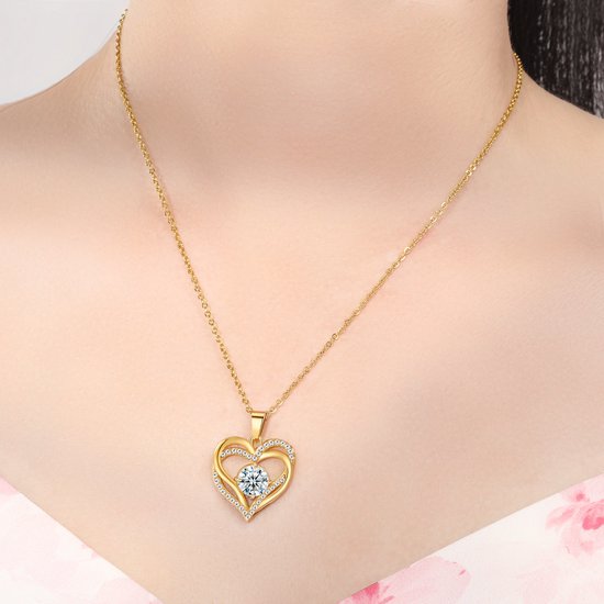 Collier Malinsi Femme Double Coeur - Or 18K Acier Inoxydable Complet - Colliers pendentif - Cadeau pour femme