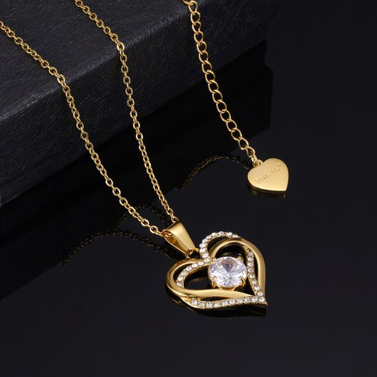 Collier Malinsi Femme Double Coeur - Or 18K Acier Inoxydable Complet - Colliers pendentif - Cadeau pour femme