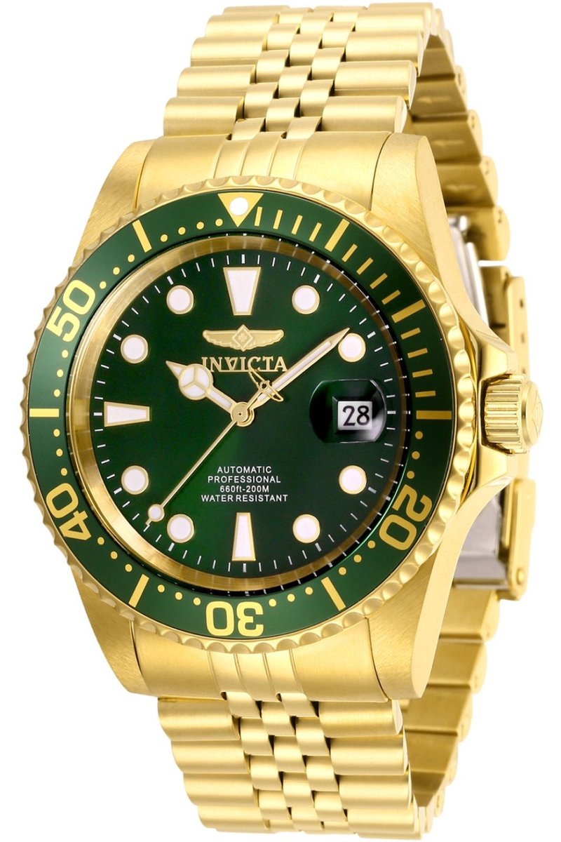 Invicta Pro Diver 30095 Heren Horloge - Waterdicht - Analoog - Automatisch Uurwerk - Roestvrij Staal met groene Wijzerplaat - 42mm