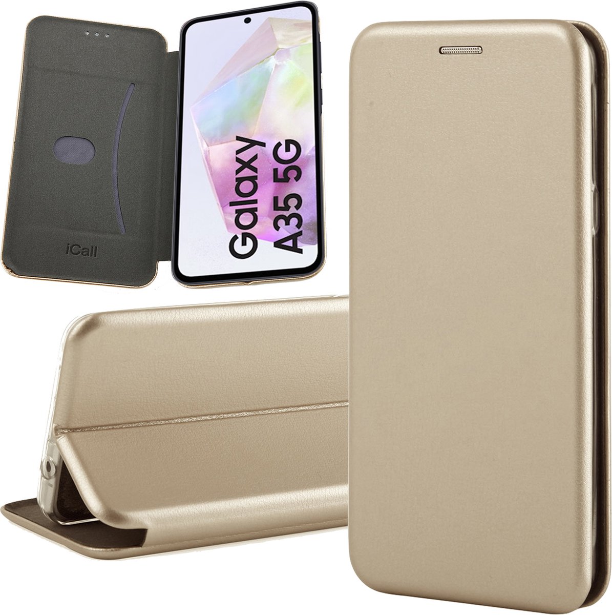 Hoesje geschikt voor Samsung Galaxy A35 - Wallet Book Case Goud