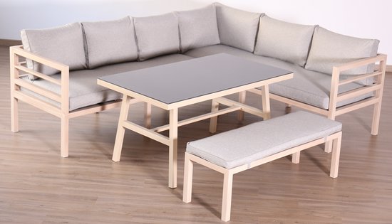 Foto: Rocco loungeset hoekset tuinset aluminium hout look hoekbank tuinbank tuintafel 8 zitplaatsen