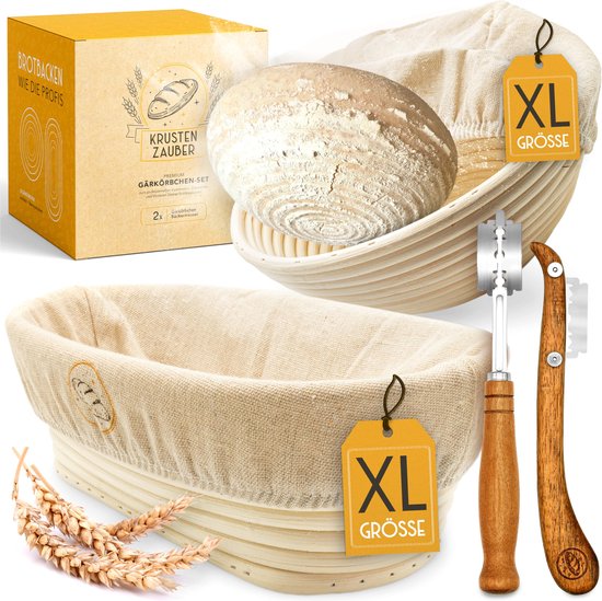 KRUSTENZAUBER Emaille broodbakvorm met deksel incl. gistkorf - Robuuste 28 cm bakvorm van gietijzer - Ideaal als kastenvorm, toastbrood bakvorm, broodvorm, gietijzeren pan brood bakken accessoire