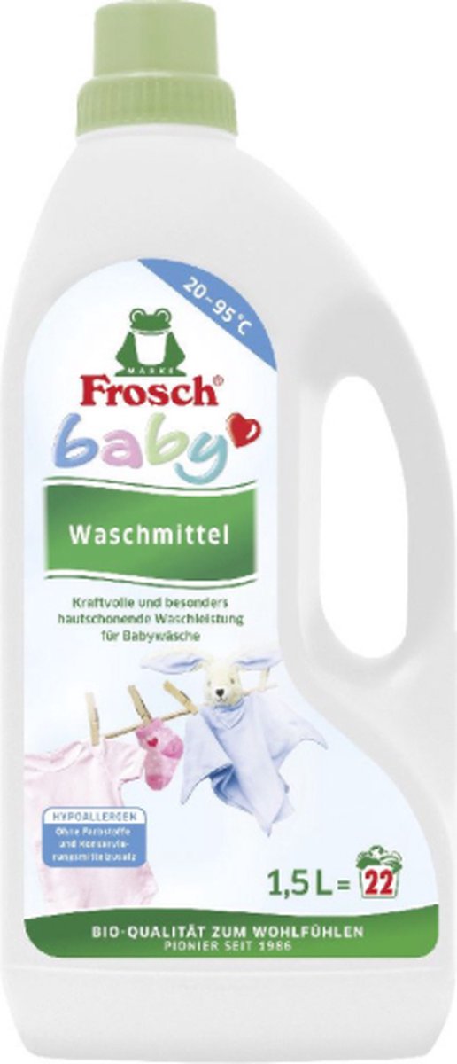 Goedkoopste Frosch Baby wasmiddel - 1,5L - Babywas - Hypoallergeen - Kamille-extracten - Vloeibaar wasmiddel voor gevoelige huid en babyhuid