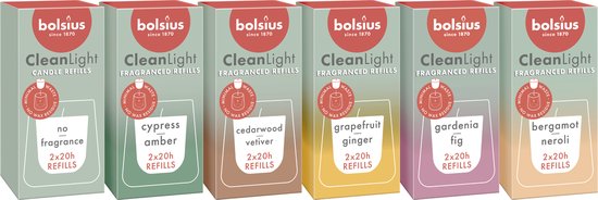 Foto: Bolsius cleanlight refill set 12 gegeurde navullingen diverse geuren navulbare geurkaarsen