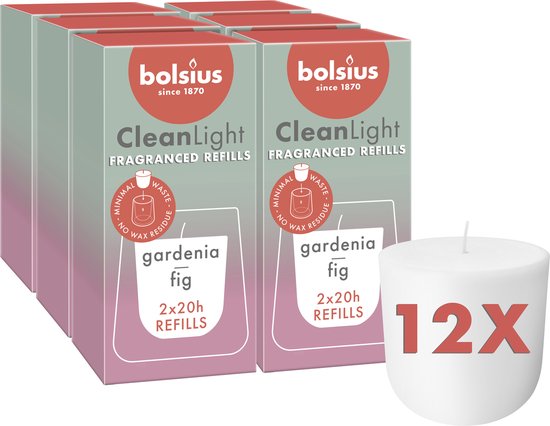 Foto: Bolsius cleanlight 12 gegeurde navullingen gardenia fig navulbare geurkaarsen